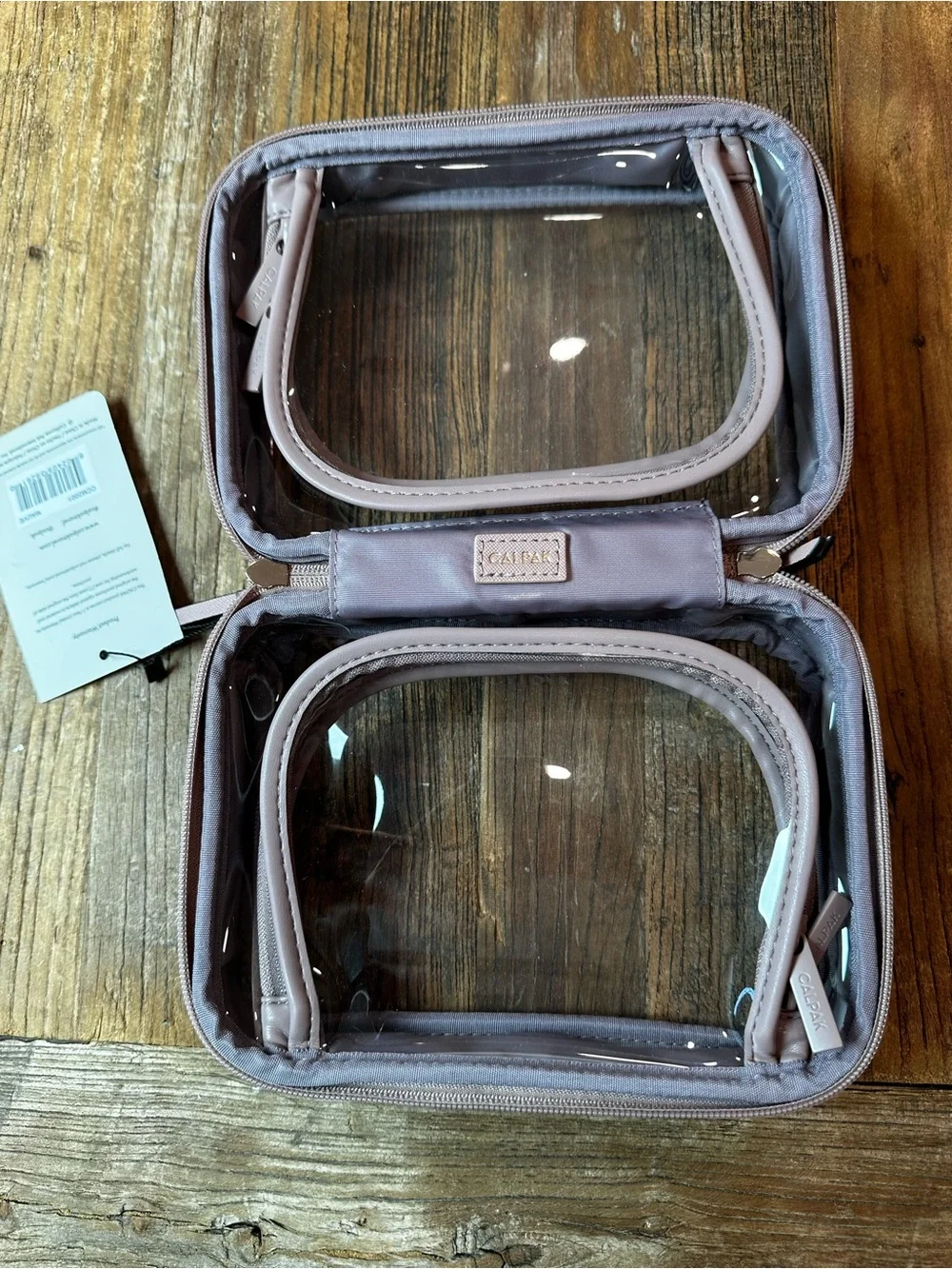 Calpak Clear Cosmetic Case with Dusty Mauve Trim
